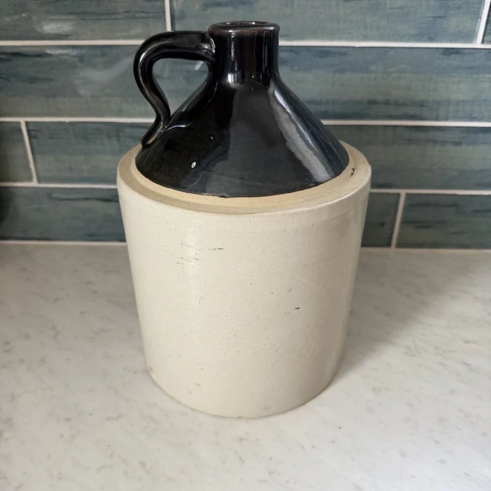 VTG Stoneware Gallon Whiskey Jug Brown/Tan No Cork Cottagecore Rustic Bar Decor‎